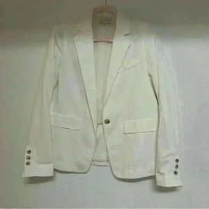Vince Designer Women's Off White Linen-Blend Single-Breasted Blazer Suit Jacket